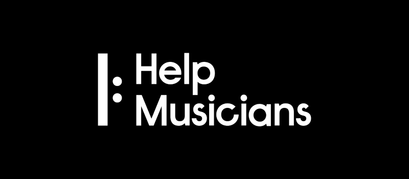White help musicians logo on a black background